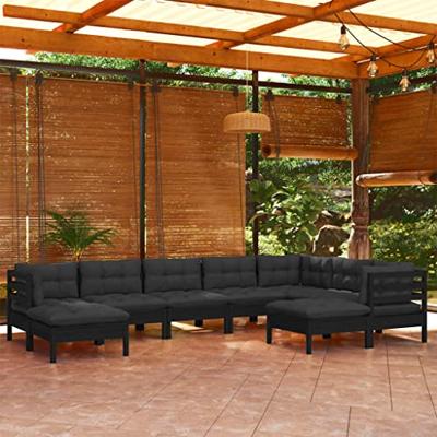 9-delige Loungeset met kussens massief grenenhout wit