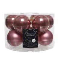 Decoris Kerstballen glas 12st velours roze 5cm - thumbnail
