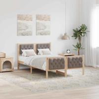 Bedframe met hoofdeinde Taupe 135 x 190 cm Massief grenenhout - thumbnail