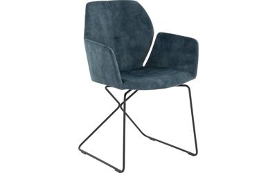 Goossens Excellent Eetkamerstoel Manzini blauw velvet stof met armleuning, modern design Goossens Excellent Eetkamerstoel Manzini blauw velvet stof met armleuning, modern design