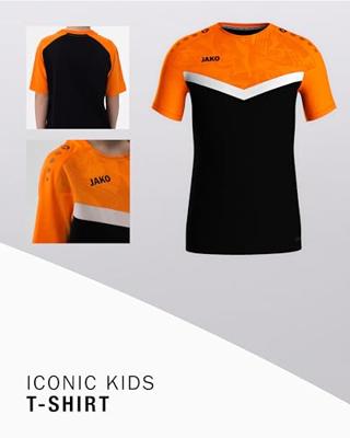 JAKO 6124K T-Shirt Iconic Kids - Zwart/Fluo Oranje - 164