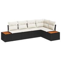 Tuinbankenset met kussen 5 pcs Zwart Poly riet - thumbnail