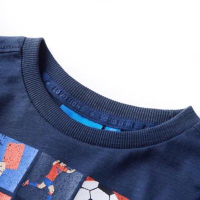Kindershirt met lange mouwen voetbalprint 104 gemleerd marineblauw