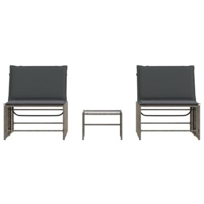 Ligbedden 2 st met tafel poly rattan grijs - thumbnail