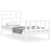 Bedframe met hoofdbord massief hout wit - thumbnail