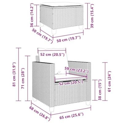3-delige Bistroset met kussens poly rattan zwart 3-delige Bistroset met kussens poly rattan zwart