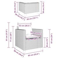 3-delige Bistroset met kussens poly rattan bruin - thumbnail