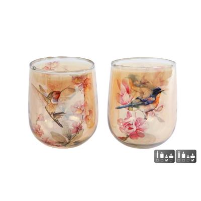 Glazen Theelichthouder Birds 8x10 cm Amber Assorti