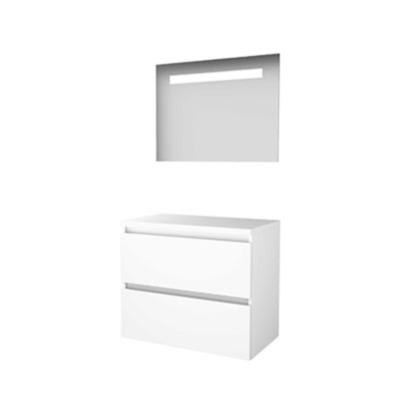 Basic-Line Economic 46 Badkamermeubelset - 80 x 46 cm - Greeploos - 2 Lades - Wastafelblad - Spiegel met LED Verlichting - Ice White