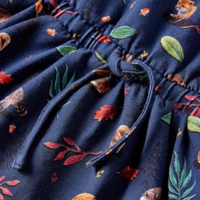 Kinderjurk met lange mouwen blaadjesprint 92 marineblauw - thumbnail