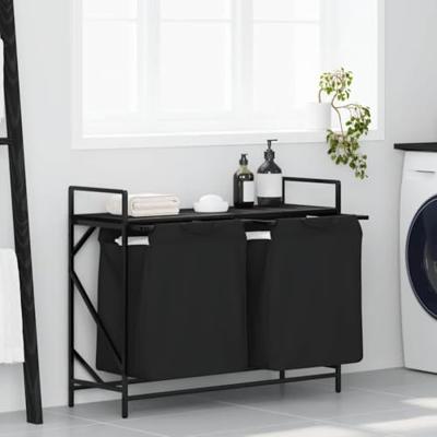 VidaXL Wasmand 2 vakken met plank zwart eikenkleurig VidaXL Wasmand 2 vakken met plank zwart eikenkleurig