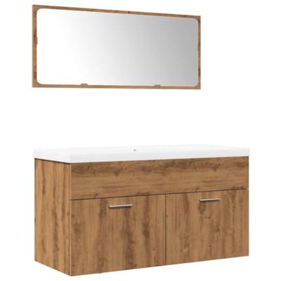 3-delige Badkamermeubelset bewerkt hout artisanaal eikenkleur