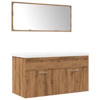 3-delige Badkamermeubelset bewerkt hout artisanaal eikenkleur - thumbnail