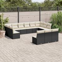 13-delige Loungeset met kussens poly rattan zwart - thumbnail