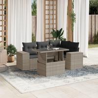 5-delige Loungeset met kussens poly rattan lichtgrijs - thumbnail