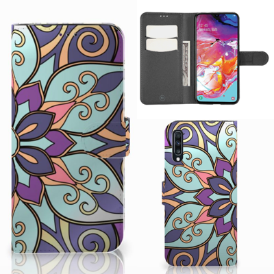 Samsung Galaxy A70 Hoesje Purple Flower | Portemonnee hoesje