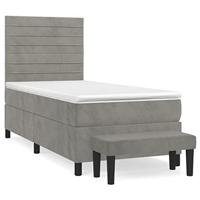 Boxspring met matras fluweel lichtgrijs 100x200 cm - thumbnail