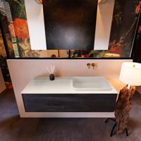 Badkamermeubelset Mondiaz Erin 120 cm met 1 Lade met RIDGE Wastafel Rechts Linen Zonder Kraangaten Greeploos Mat Antracite - thumbnail