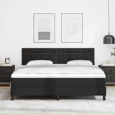 Boxspringbed met Matras in Zwart, Super King Size, Faux Leer - thumbnail