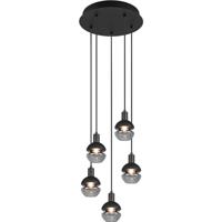 LED Hanglamp - Hangverlichting - Trion Merda - E14 Fitting - 5-lichts - Rond - Mat Zwart - Aluminium - thumbnail