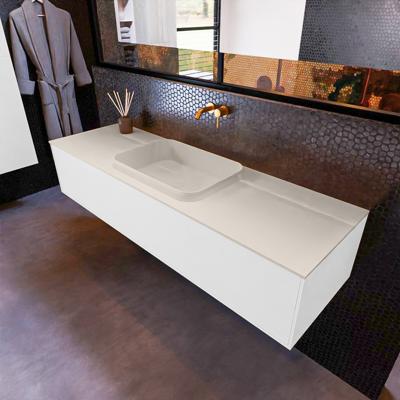 Badkamermeubelset Mondiaz Erin 150 cm met 1 Lade met RIDGE Wastafel Midden Linen Zonder Kraangaten Greeploos Mat Talc