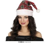 Kerstmuts Geruit Groen/Rood Sneeuwvlokjes - thumbnail