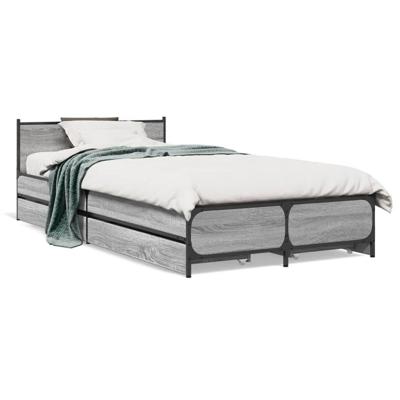 Bedframe met lades bewerkt hout grijs sonoma eiken 75x190 cm - thumbnail