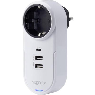 Sygonix TY1825 USB-oplader 18 W 2x USB-A, 1x USB-C, Randaarde stopcontact Wit Binnen