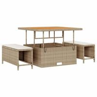 13-delige tuinsofa set met kussens in beige poly rattan en acacia - thumbnail