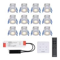 Set van 12 Milano LED Mini Inbouwspots met trafo en muurdimmer - 12 Volt 3 Watt 200 lumen - Dimbaar - Plat 34mm - 2700K - IP65 waterdicht - Grijs - thumbnail