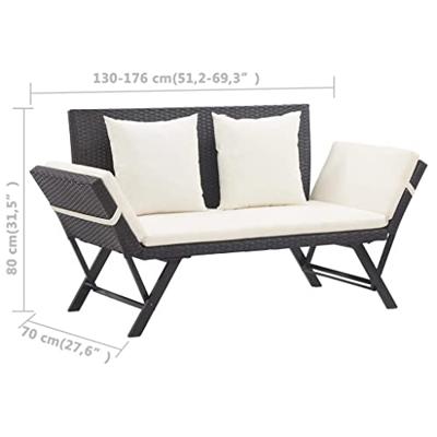 Tuinbank met kussens 176 cm poly rattan zwart