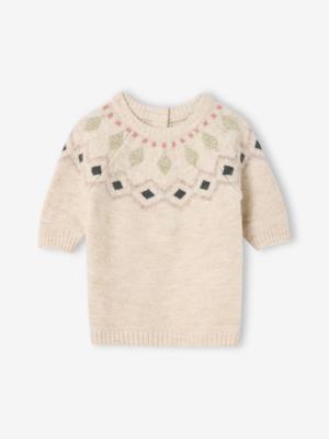 Gebreide jacquard jurk baby vanille