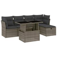6-delige Loungeset met kussens poly rattan grijs - thumbnail
