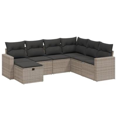 7-delige Loungeset met kussens poly rattan grijs