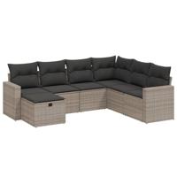 7-delige Loungeset met kussens poly rattan grijs - thumbnail