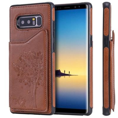 Voor Galaxy Note 8 kat boom reliëf patroon schokbestendige beschermhoes met kaartsleuven & fotolijstjes (bruin)
