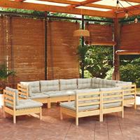 9-delige Loungeset met kussens massief grenenhout wit - thumbnail