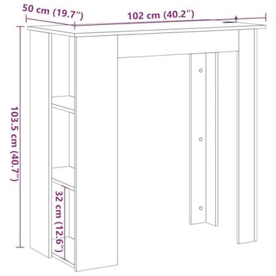 Bartafel met schap 102x50x103,5 cm bewerkt hout oud houtkleurig