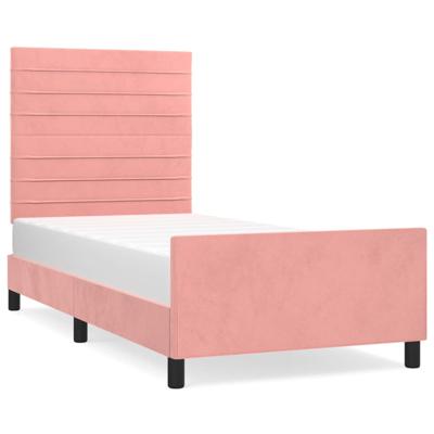 Bedframe met hoofdeinde fluweel roze 100x200 cm - thumbnail