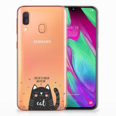 Samsung Galaxy A40 Telefoonhoesje met Naam Cat Good Day Samsung Galaxy A40 Telefoonhoesje met Naam Cat Good Day