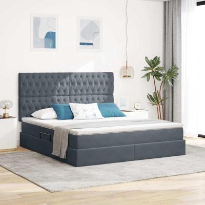 Bed met LED -striplichten Donkergrijs 160 x 200 cm Fluweel