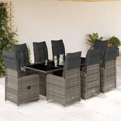 9-delige Bistroset met kussens poly rattan grijs