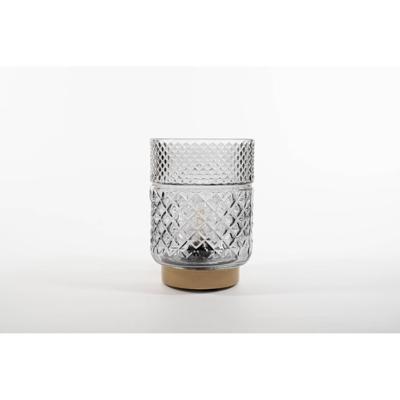 lantern Glass 12 x 17,5 cm Grey With Golden Base Led Bulb Anna's Collection - Annas collection