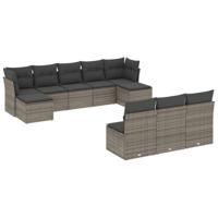 10-delige Loungeset met kussens poly rattan grijs - thumbnail