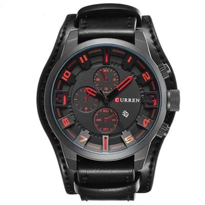Curren M8225 leger militaire lederen band mannen quartz horloge (zwart rood)