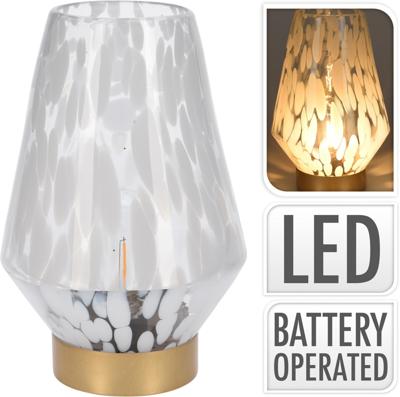 Home & Styling Tafellamp glas 24cm wit luipaard print