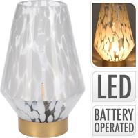 Home & Styling Tafellamp glas 24cm wit luipaard print - thumbnail