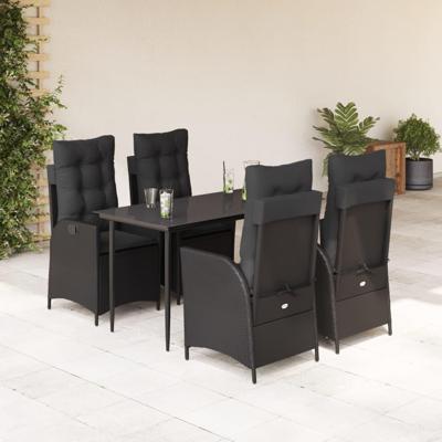 5-delige Tuinset met kussens poly rattan zwart
