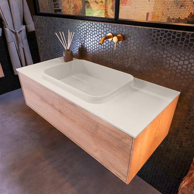 Badkamermeubelset Mondiaz Erin 100 cm met 1 Lade met RIDGE Wastafel Midden Linen Zonder Kraangaten Greeploos Mat Washed Oak Badkamermeubelset Mondiaz Erin 100 cm met 1 Lade met RIDGE Wastafel Midden Linen Zonder Kraangaten Greeploos Mat Washed Oak