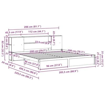 Bed met boekenkast zonder matras grenenhout wit 200x200 cm